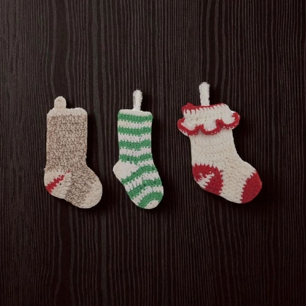 Set of Three Knitted Mini Christmas Stockings